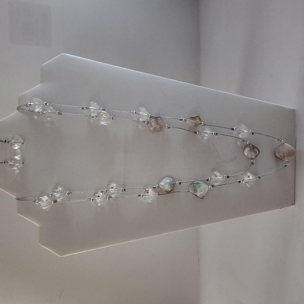 NWT Double Strand Silver & Tan Necklace Set